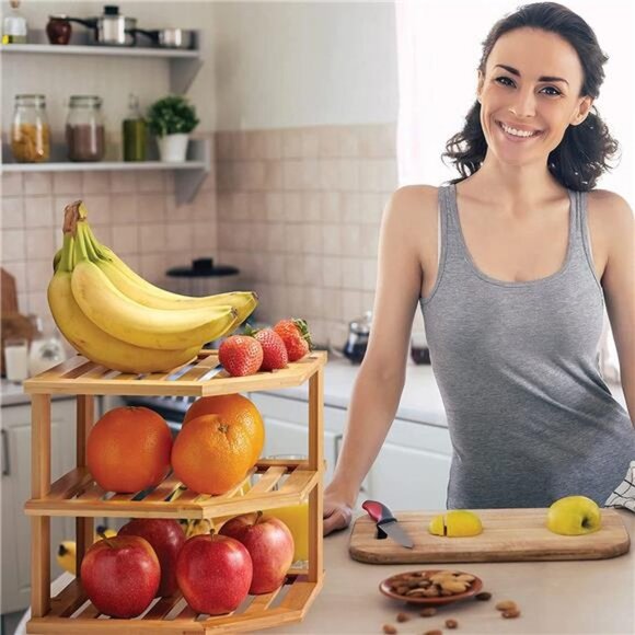 Bamboo Kitchen Corner Shelf - Cabinet Corner Rack for Plate, 3-Tier - Picture 7 of 7